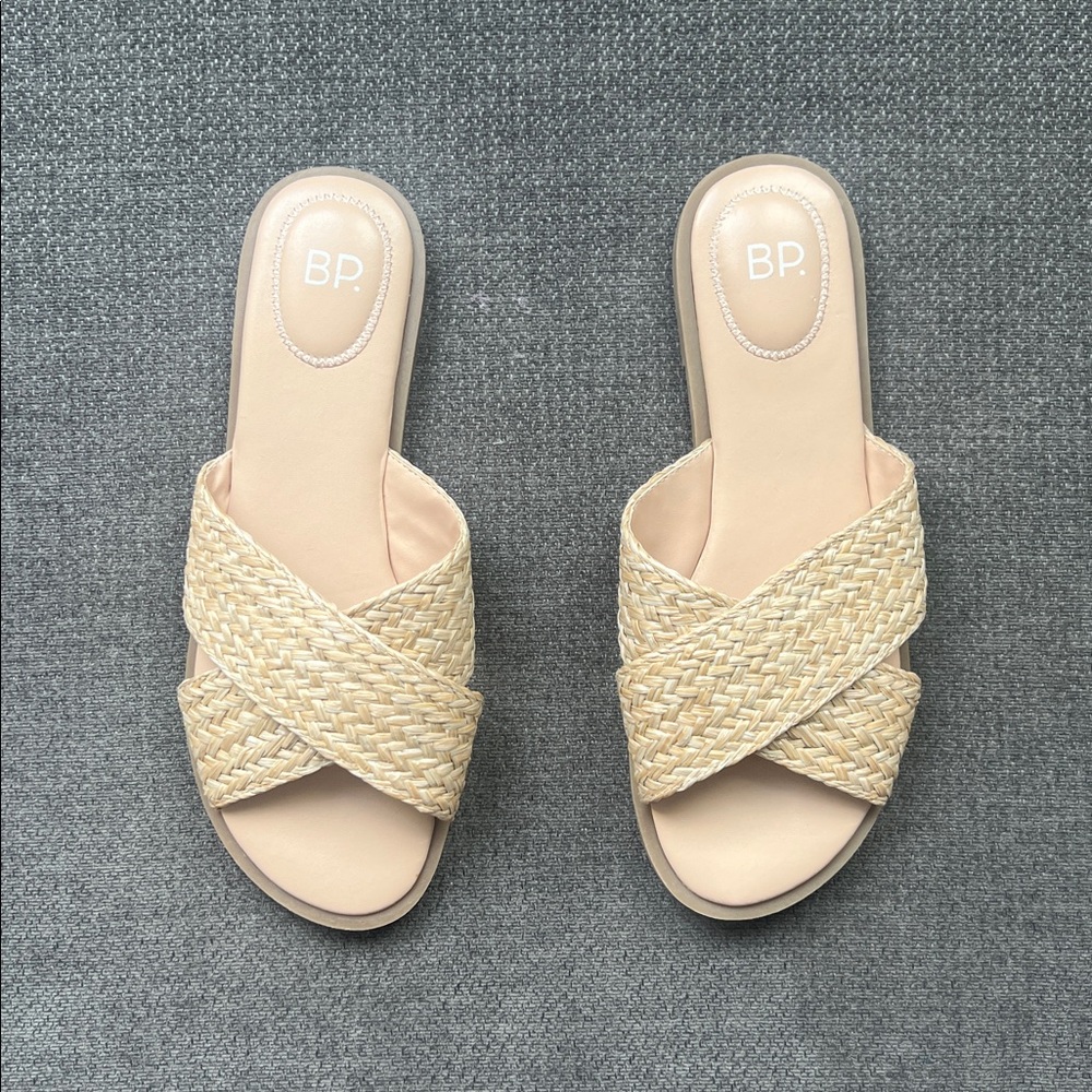 BP Beige Crisscross Woven Sandals